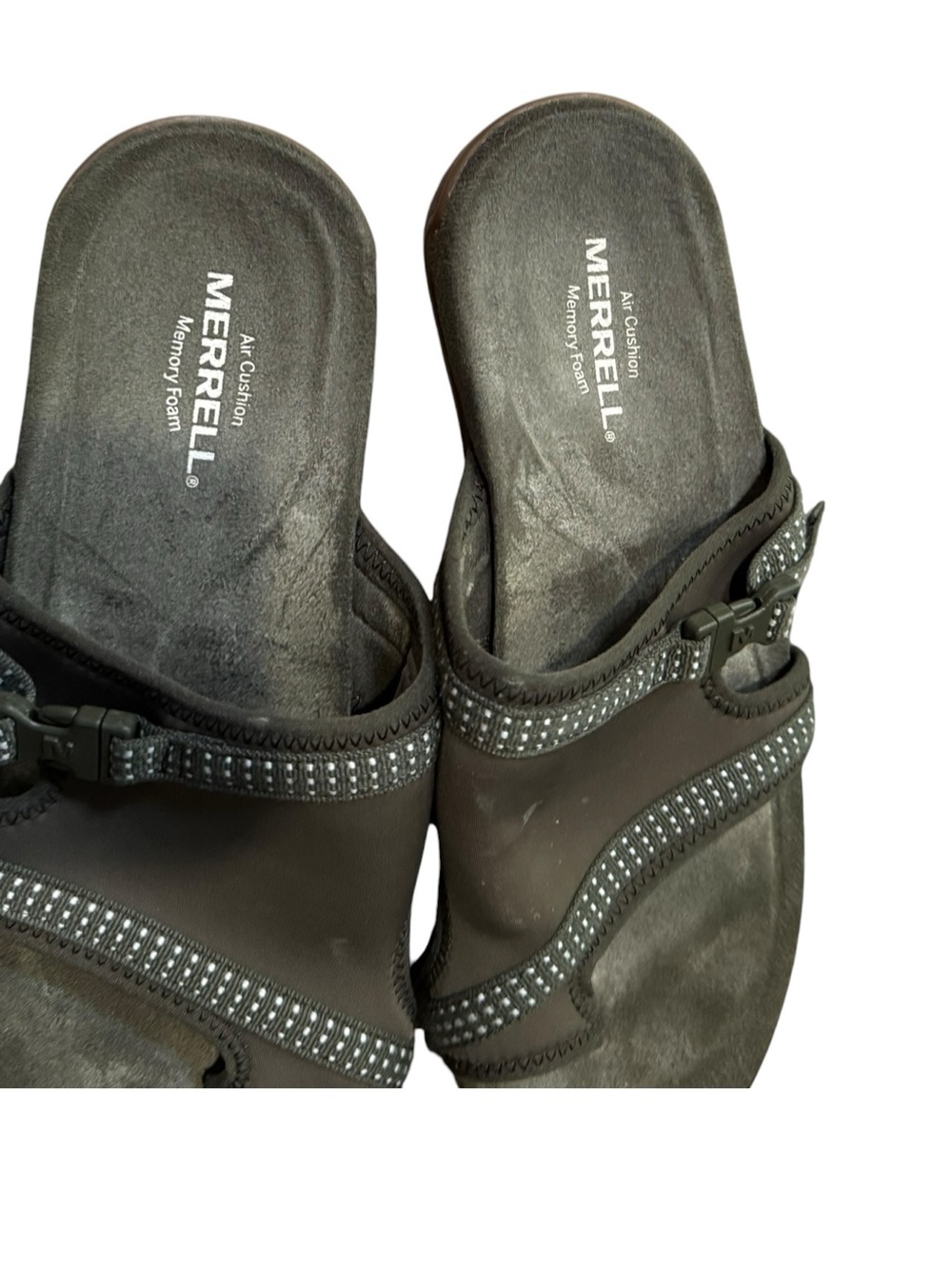 Merrell khaki olive green Slide Sandals white Trim worn once EUC - Picture 3 of 4
